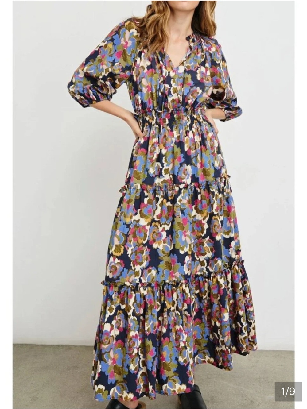 Rails Navy Multi Floral Tiered Maxi Dress